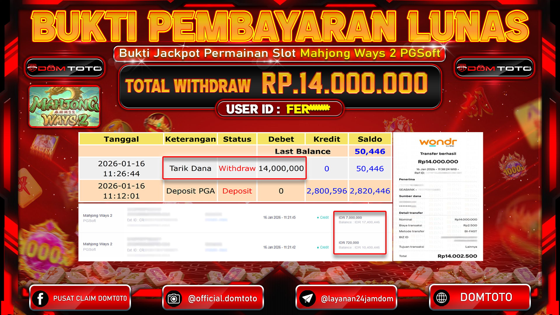 JACKPOT SLOT Mahjong Ways 2 PGSoft Play 16 JANUARI 2026